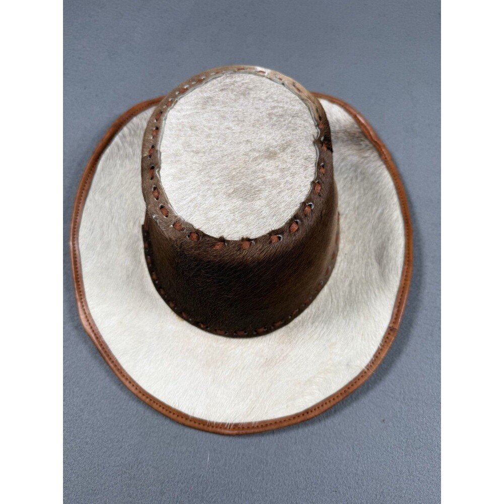 Handmade Hair On Cowhide Leather Cowboy Hat Western Rodeo Brown
